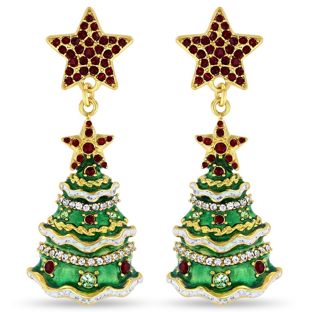 Christmas Tree Sparkling Star Earrings by Ritzy Couture DeLuxe - 22k Gold Plated